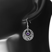 Amethyst Stone Celtic Knot Silver Earrings - e307